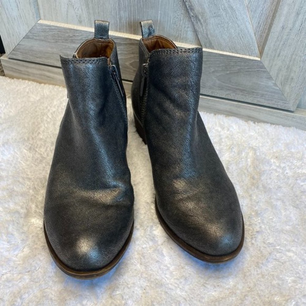 Lucky Brand Women's Basel Leather Metallic GOLD/BLACK Booties 6